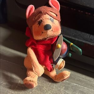 Annalee Brown Bear with Red Cape and Green Airplane